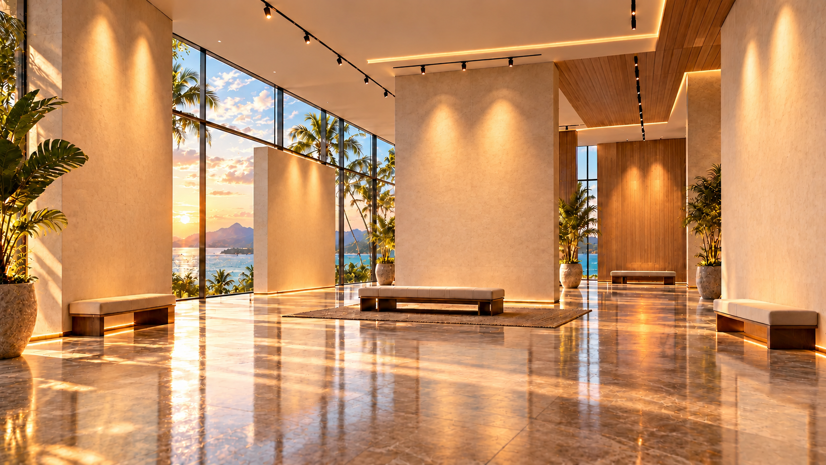 Explore the unoccupied Tropical Oasis Gallery art exhibition room, with artwork coming soon