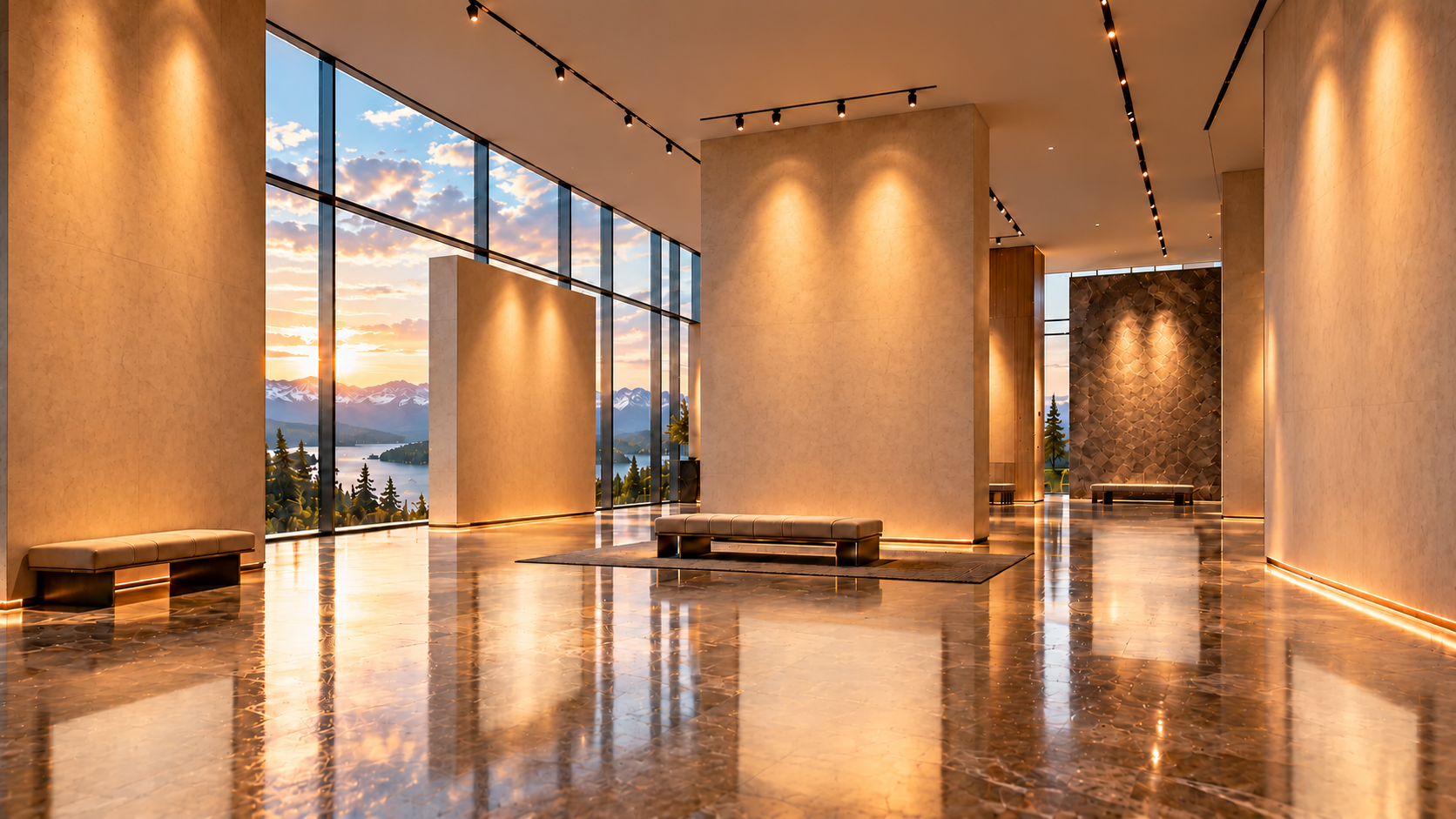 Explore the unoccupied Nature & Wonders Gallery art exhibition room, with artwork coming soon